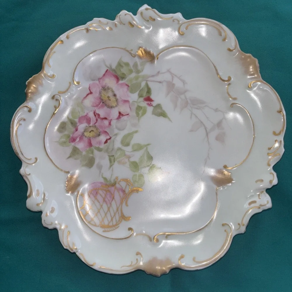 Limoges A. Lanternier France Pink Flowers Hand Painted 9.25